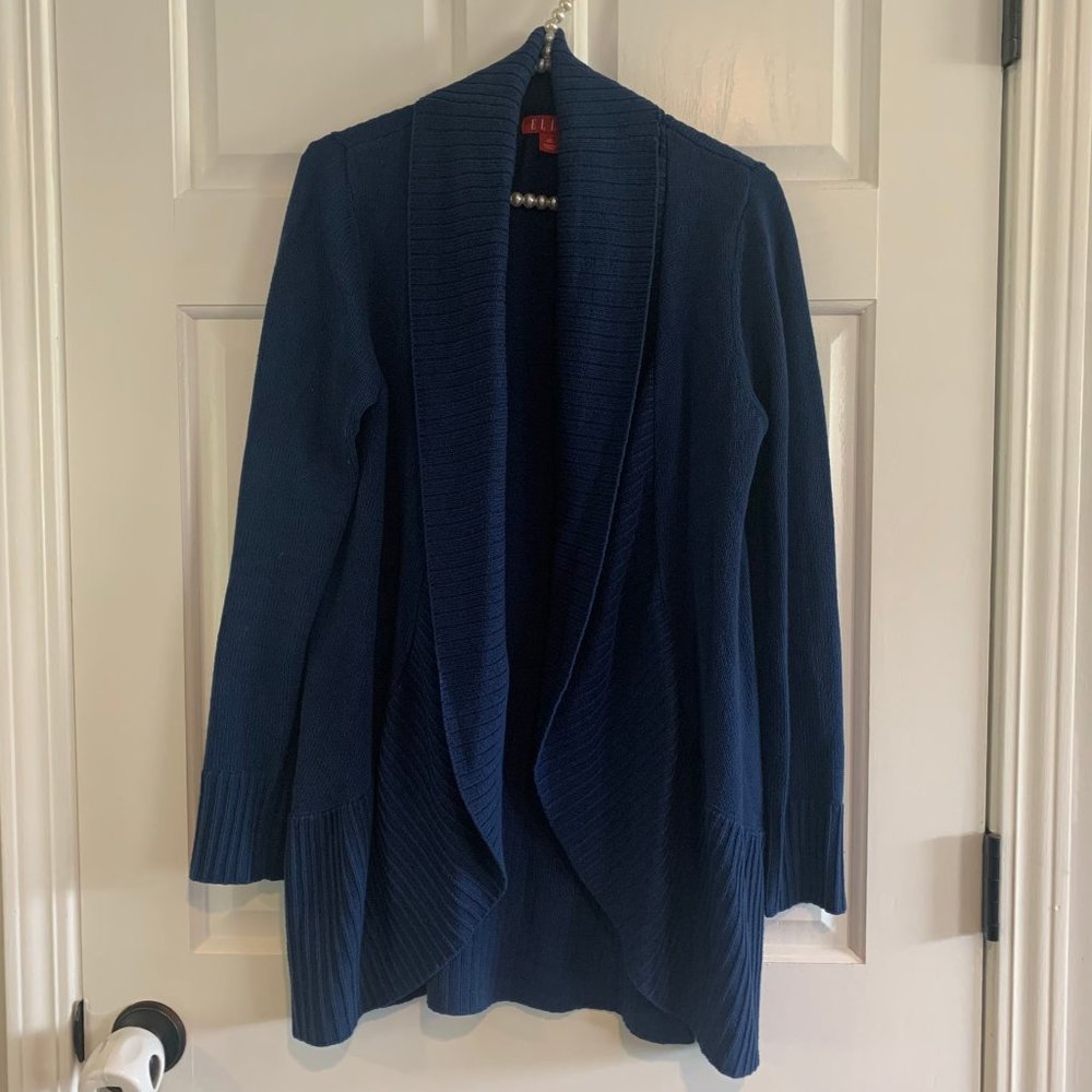 Elle Ladies Blue Shawl Collar Long Sleeve Open Knit Cardigan Sweater Size XS